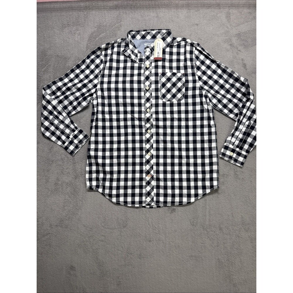 Arizona Boys Blue & Green Plaid Long Sleeved Button Front Shirt XL (14-16) HUSKY